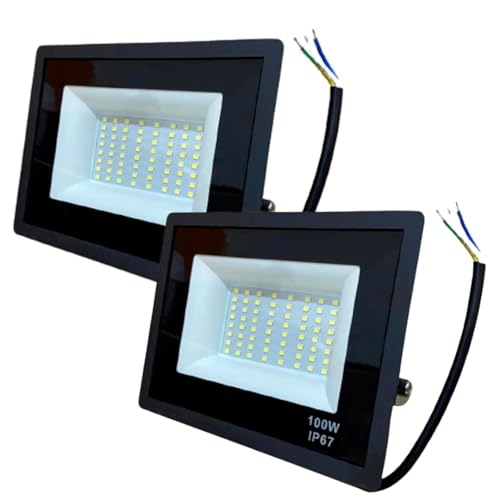 Kit 2 Refletor Projetor Holofote LED de 100W, IP66, Branco Frio Premium