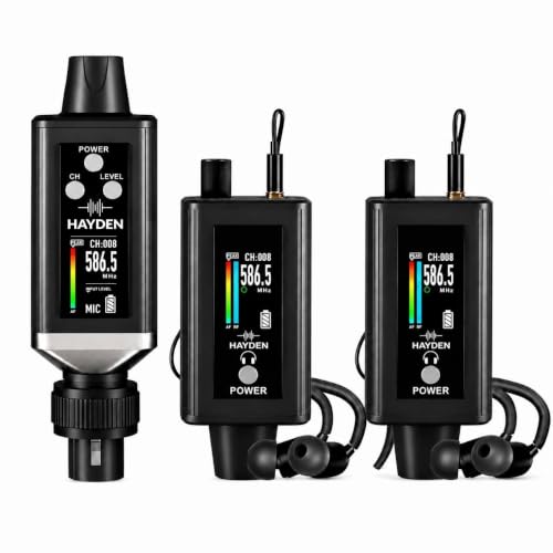 Image of hayden HY-EMX-2 UHF Wireless in-Ear Monitoring System - Portable Transmitter & 2 Receiver with Earphones, 16 Channels, 50-80 m Range, Type-C Rechargeable, Professional Stage & Studio IEM