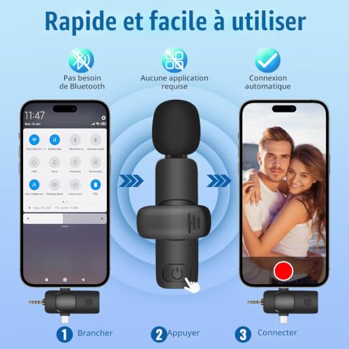 Farerkass 4 in 1 Micro Cravate sans Fil pour iPhone/Android/PC/Laptop, Plug-Play Mini Micro avec Pare-Vent en Peluche et en Éponge pour TikTok, Vlog, Youtube, Facebook, Interview, Diffusion en Direct – vue 3