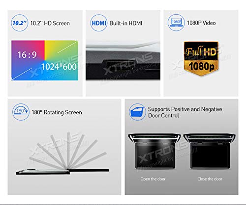 Xtrons® 10.2 Inch Digital Tft Screen 1080P Video Car Overhead Player Roof Mounted Monitor Hdmi Port With White New Version Ir Headphones (No Dvd Drive) #TOP1