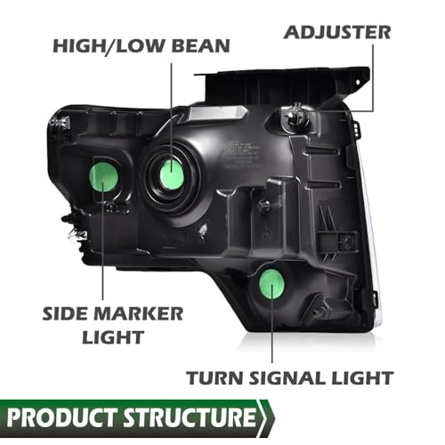 Image of GRAND ORANGE Headlights Assembly Compatible with 2009-2014 Ford F150 Headlamps Driver & Passenger Side Smoke Lens Chrome Housing Amber Reflector DL3Z13008AFO2502289