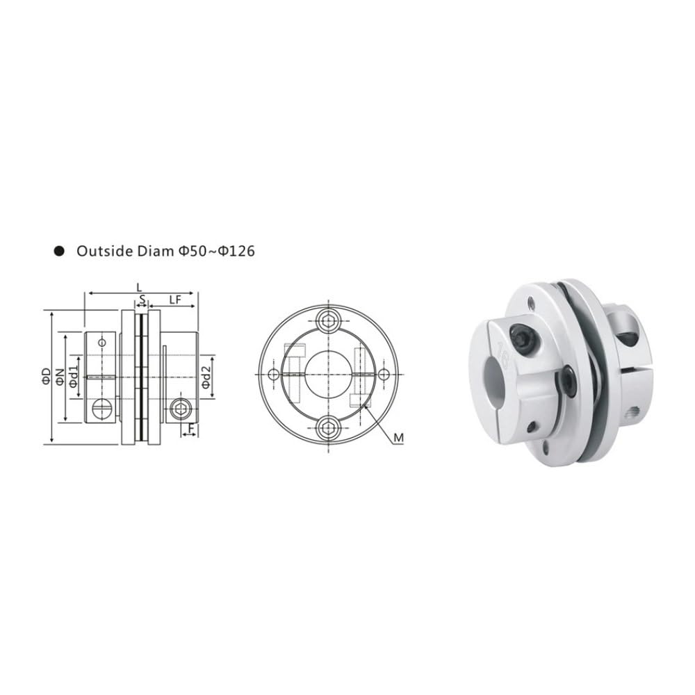1pc 56x45mm Couplage Aluminium Section Unique Coupleur Flexible Diaphragme Étapes Pince Série for Fonctionnement à Grande Vitesse Rincé Élastique(19mm to 19mm)
