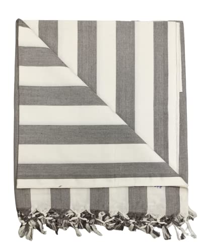 Image of Arvore Bunkaar Pure Handloom 100% Soft Desi Bamboo Viscose Soft Bhagalpuri Andi Chadar /Summer Blanket /Khes /Top Sheet /AC Blanket /Odhne wali Chadar (Grey White, Striped, 1, Bhagalpuri Chadar)