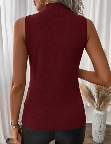 LaGracia Womens Mock Neck Sleeveless Sweater for Women Summer Spring Business Casual Wool Blend Tank Tops Knit Pullover Sweaters DarkRed XL — view 6