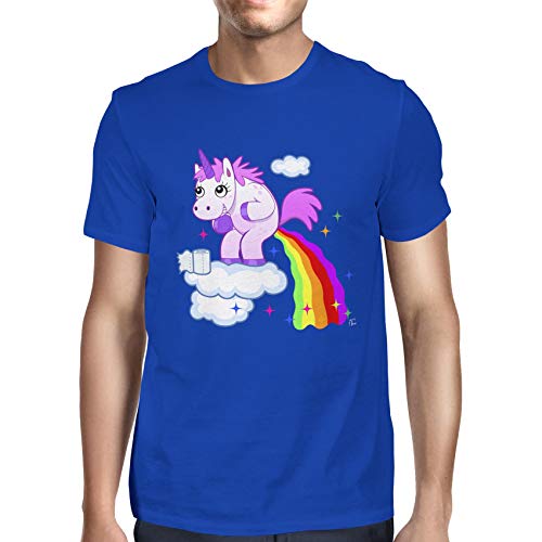 1Tee Mens Unicorn Pooping Rainbow Juice from The Clouds T-Shirt Royal Blue XXX-Large