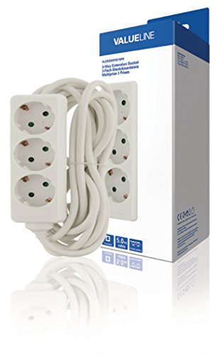 Preisvergleich Produktbild Valueline, 3-wegs Schuko Stekkerdoos Kabel 5m (Wit)