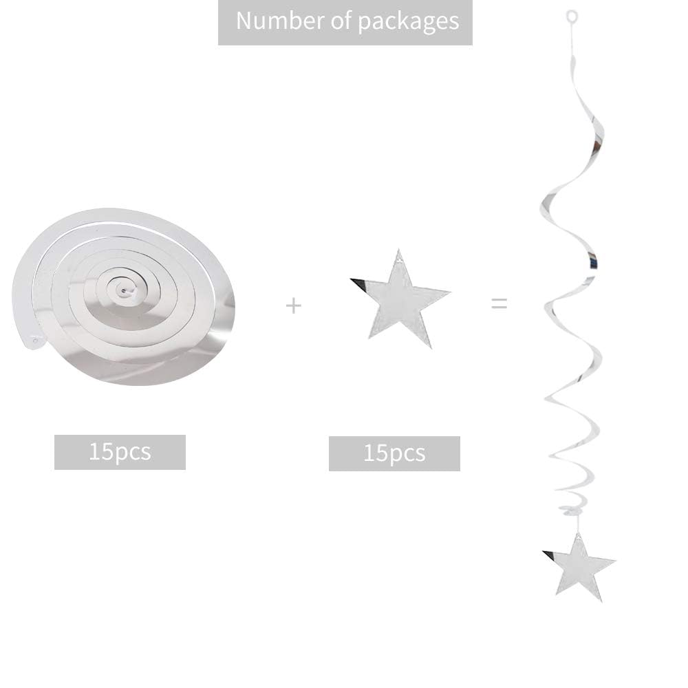 RIBBOOO Silver Hanging Reflective Star Paper Garland - Image 2