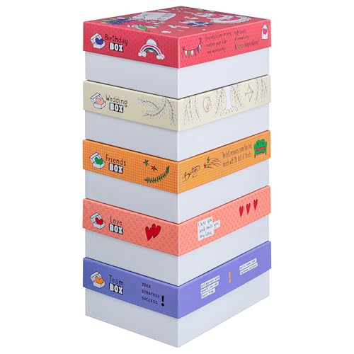 FALKEN Original 5er Pack StoryBoxen sortiert. 120 mm hoch DIN A4+ Made in Germany. Geschenkbox mit Deckel. Ideal für Erinnerungen, Fotos, Sammlungen, Bilder, Basteleien Aufbewahrungsbox Schachtel
