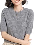 [ビーエヌワン セレクト] サマー ニット 半袖 レディース トップス オフィス きれいめ tシャツ 春 夏 秋 服 5部袖 灰色 グレー BN244 GRY M