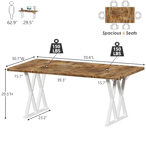 PAKASEPT 70.8 Inches Executive Desk, Large Home Office Computer Desk with X Shaped Metal Legs & Height Adjustable, Modern Simple Style Workstation Laptop Desk Study Writing Table, for Office Home