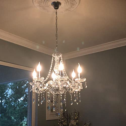 Image of Candle Shape Crystal Lamp Ceiling Light Fixture Pendant Chandelier 21 X 21 inch 6 Bulbs
