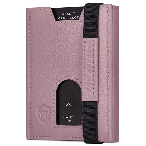 VON HEESEN Slim Wallet mit Münzfach & RFID-Schutz - Leder Geldbeutel - Mini Geldbörse für Herren und Damen - Kartenetui Echtleder Karten Portemonnaie klein - Kreditkartenetui Lavendel