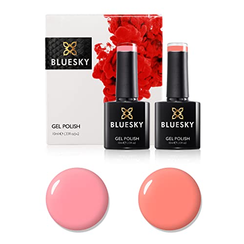 Bluesky Gel Nail Polish Set, 9th Anniversary Set 11, 2 x 10ml, A097 Pink Glow, BSH002 California Coral, Pastel (Requires Curing Under UV LED Lamp)