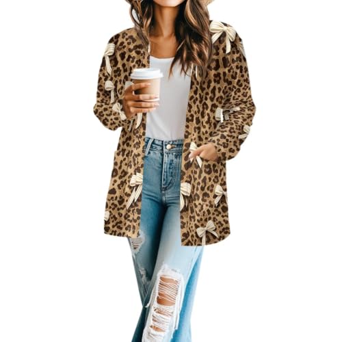 Image of Forchrinse Red Ladybug Cardigan for Women Causal Long Sleeve Open Front Cardigans Sweater Fashion 2024 Fall Coat with Pockets