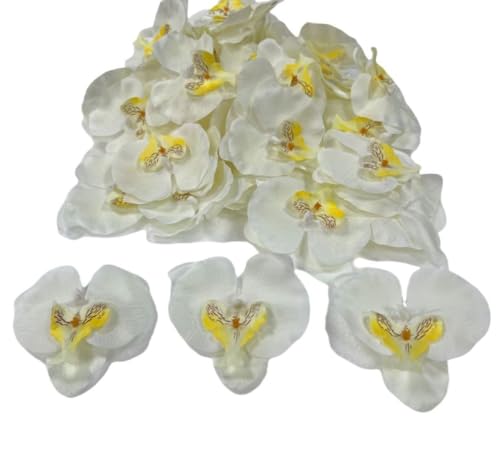 Corkwaw 50 Pcs Orchid Petals Artificial Decorations Orchids Heads Flowers Faux Silk Phalaenopsis Butterfly Flower Heads for Handmade DIY Home Wedding Party Decoration (White)