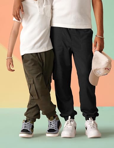 Image of Amazon Brand - Symbol Kids Boys Cotton Blend Solid Cargo Track Pant