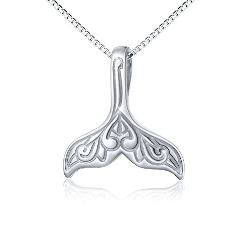 ATHENAA S925 Sterling Silver Jewelry Dolphin Mermaid Tail Pendant Necklace, Box Chain,18 inches