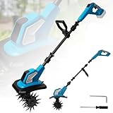 21V Motobineuse Électrique, 360RPM, Largeur Ø17cm, Profondeur Ø24cm, Hauteur réglable 90-140cm, 600W Motobineuse Électrique sans Fil pour Pelouse/Jardin/Travaux du Sol (Bleu)