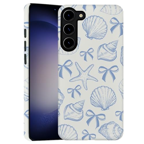 DAIZAG Case for Samsung Galaxy S23 Plus,Blue Seashell Bow Phone Case Durable Frosted Double-Layer Protection Cover for Women Girl
