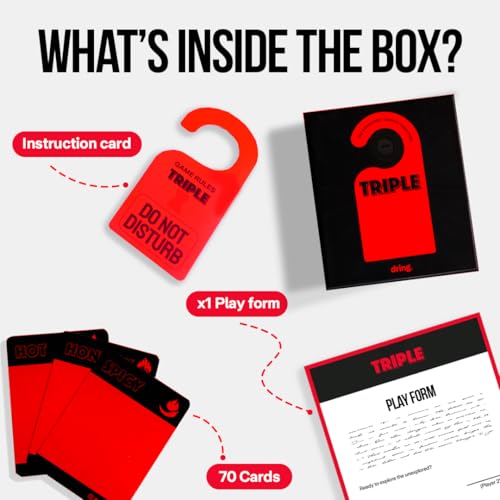 Image of Dring Ultimate Naughty Card Game for Couples - Triple Naughty Cards | Adult, 70 Cards & 3 Exciting Categories | Dare Based ActionCards | Truth & Dare Couple Game| Date Night & Romantic Gift