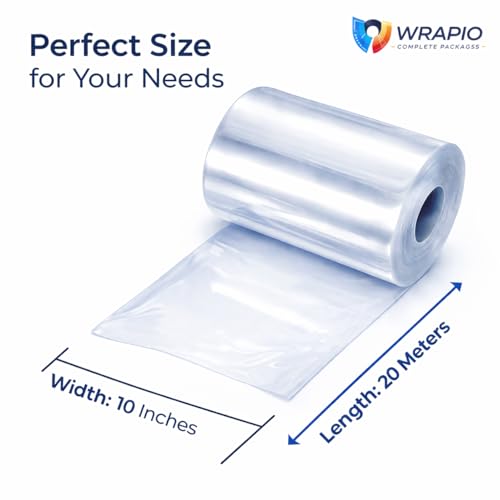 Image of Wrapio PVC Heat Shrink Sleeve Roll 10 Inch Width and 20 Meters Length | Transparent Shrink Wrap sleeve for Bottle, Jar, Gift & Packaging | Heat Gun /Hot Water Compatible (20 Meters)