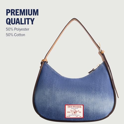 Image of True Religion Women's Shoulder Bag Purse, Medium Hobo Handbag with Front Pocket, Denim