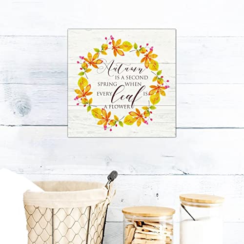 Plaque murale automne en bois 30x30 cm décor feuilles d'érable