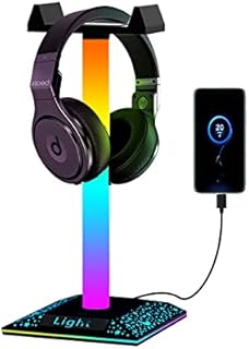 Headphone Stand Gaming Headset Holder with Dreamcolor RGB Light USB Charging Port,Headset Holder Hanger Base for Gamers Desktop Table Game Earphone Accessories