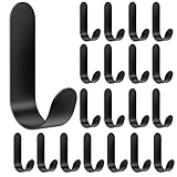 ATDOALL Adhesive Towel Hooks, 20 PCS Stainless Steel Self Adhesive Wall Hooks, Black Heavy Duty Shower Hook, Waterproof Oilproof Rustproof for Bathroom, Kitchen, Living Room