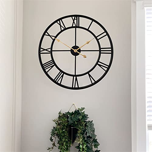 24 Inch Thicker Metal Large Wall Clock Home Decorative Industrial Clocks With Big Roman Numerals,Retro Oversized Clock For Living Room Decor,Battery Operated(Black-Roman) #TOP6