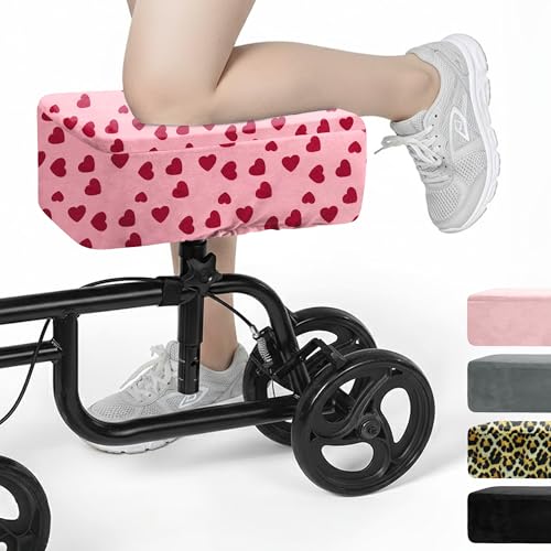 SPRING SEAON Knee Scooter Cushion - Short Fluff Knee Scooter Pads Removable Cover and Thick Memory Foam Cushion Insert Universal Fit Knee Scooter Accessories (Pink Heart)