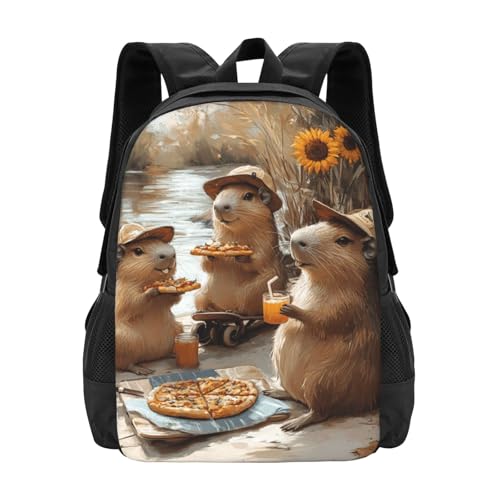 Image of Cute Capybara Print Backpack For Men Women Lightweight Daypack For Daily Commutes Business Travel Hiking
