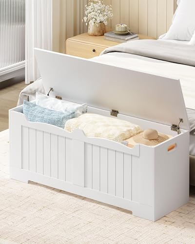 Image of Hzuaneri 47.2 inch Storage Chest, Extra Large Storage Bench Trunk with 2 Hinges, Wooden Box, Lift-Top Chest Organizer, Shoe Bench for Entryway, Bedroom, Living Room, White SB28603X