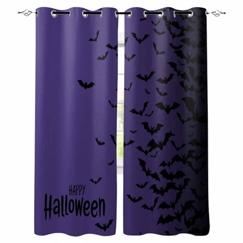 Halloween Kitchen Curtains Fall Horror Spooky Bats Gradient Black Purple