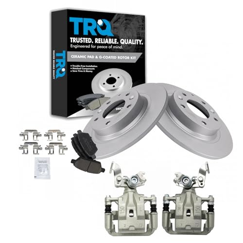 Image of TRQ Rear Brake Pad and Rotor Set Ceramic Coated Rotors Calipers