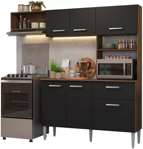 Armário de Cozinha Compacta 196cm Rustic/preto Aura Madesa