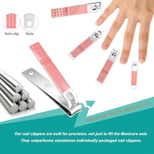 Image of 26Pcs Manicure Nail Clipper Set for Women Gift, Metallic Pink Accessories