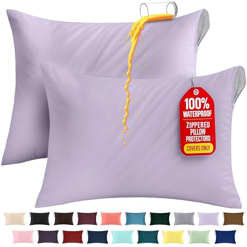 Image of Utopia Bedding Premium 100% Waterproof Pillow Protectors with Zipper Standard Size (Set of 2), Bed Bug and Dust Mite Proof Zippered Pillow Covers, Pillow Encasement Cases, Lavender