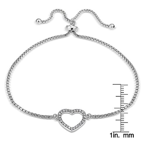 Hoops & Loops Sterling Silver Cubic Zirconia Open Heart Adjustable Bracelet2