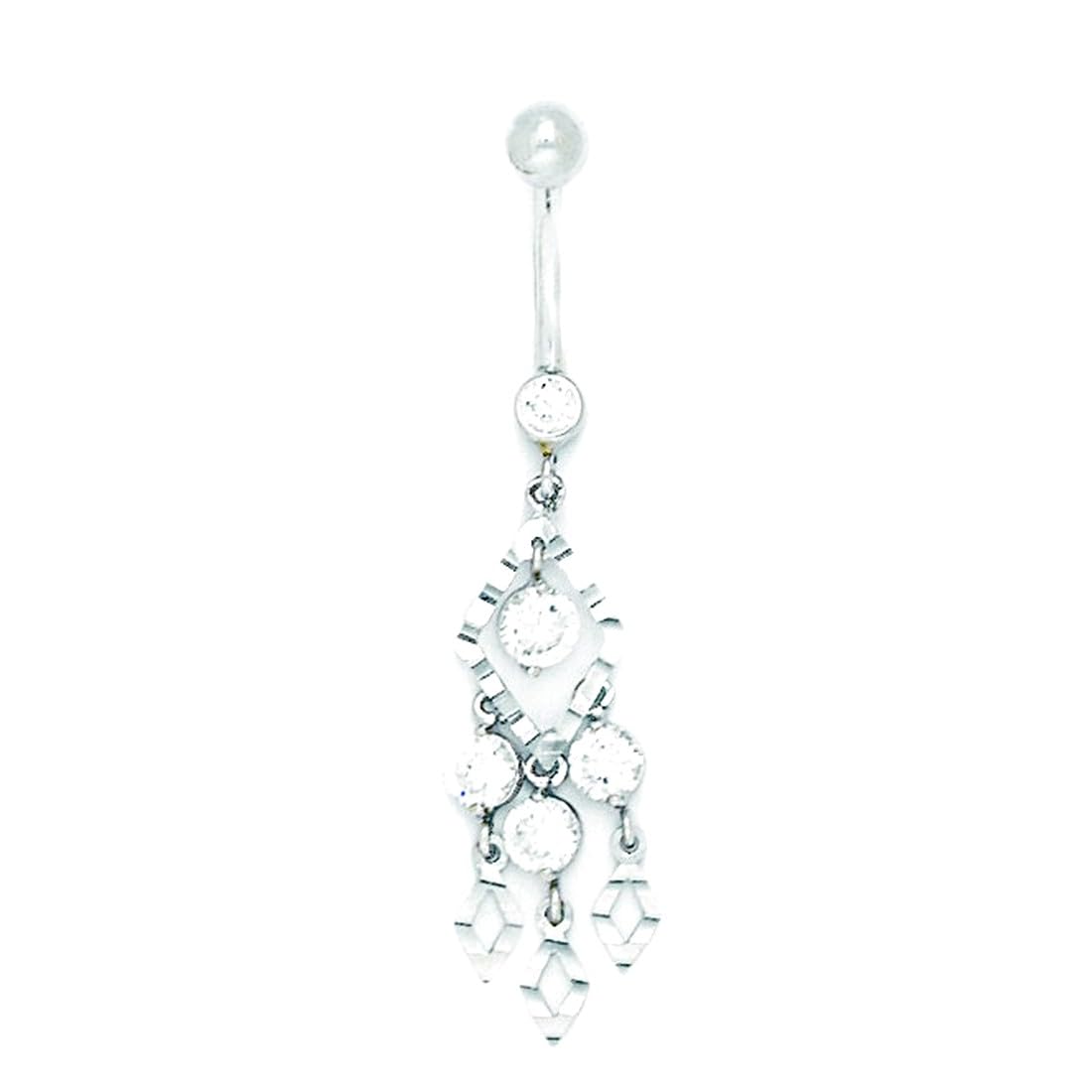 14 Karat Weißgold CZ 14 Gauge baumelnde ausgefallene Tropfen Körperschmuck Bauchnabelpiercing misst 50 x 11 mm Schmuck Geschenke für Frauen, Metall, Zirkonia