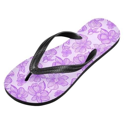 Floral Lavender Purple Flip Flops for Beach Thong Sandals Anti-slip Lightweight Beach Shoes for Summer Swim Travel2