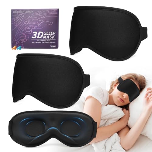 3D Schlafmaske Herren & Frauen Augenmaske Schlafmasken, Schlafbrille Damen & Herren Bequem Seitenschläfer Augenklappe-Augenbinde-Schlafen, Urlaub Flugzeug Meditations, Sleep-Mask Schwarz Black 2 Stück