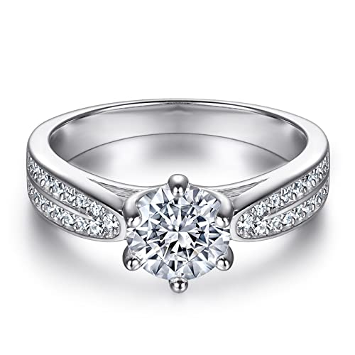 Bague argent véritable six griffes pavé scintillant mariage femme de haute joaillerie