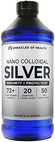 Miracles of Health Nano Colloidal Silver - 16 oz. | 50 ppm | Natural Colloidal Silver Infused in a 72+ Plant-Derived Liquid Mineral Base and 20 Essential Amino Acids for Daily Immune Support