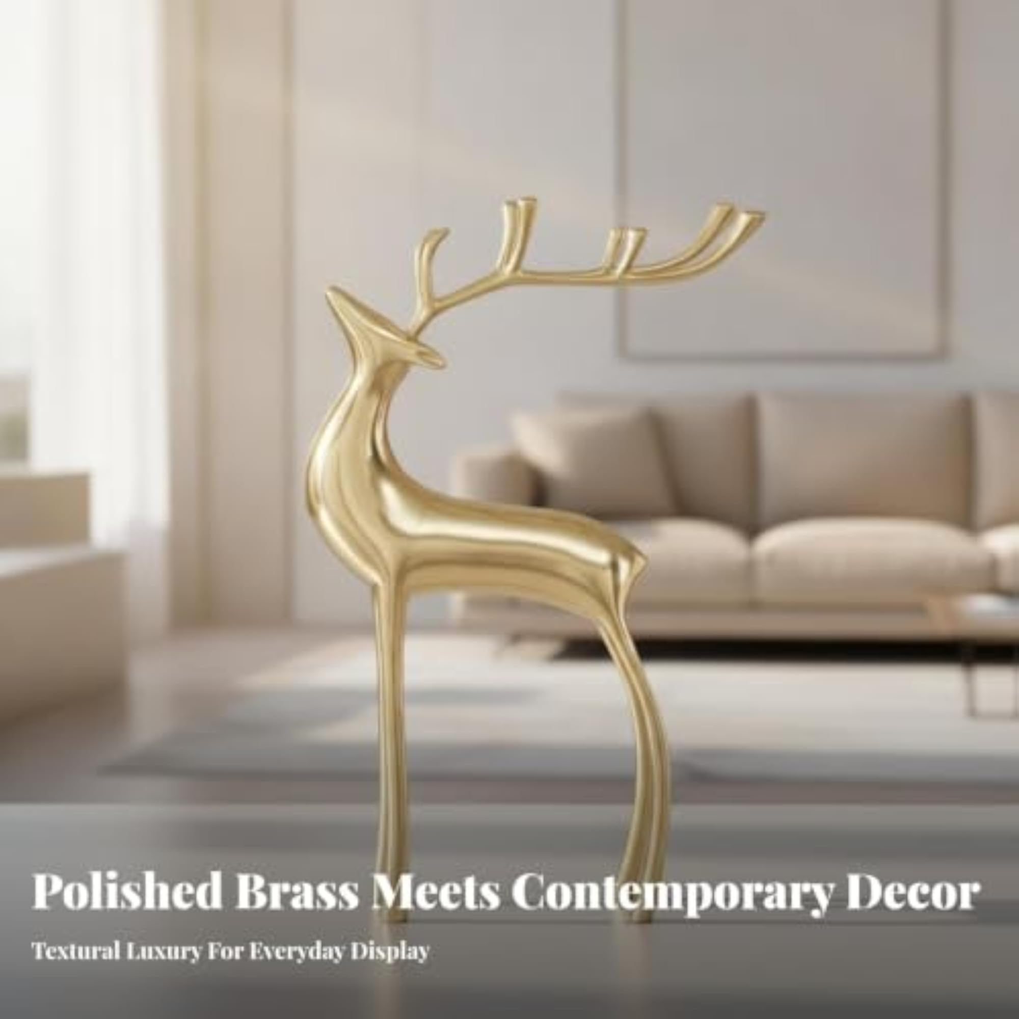 Electroplated Deer Figurines, Glossy Gold-Toned Surface