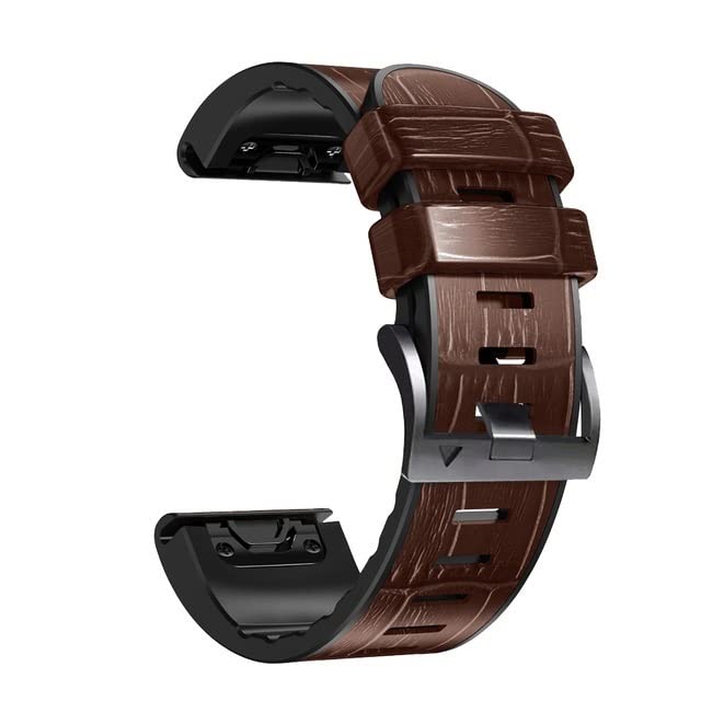 UMCNVV 22 26MM Watchband For Garmin Fenix 7X 7 6X 6 Pro 5X 5 Plus Forerunner 945 935 MK2 Leather+Silicone Strap Quick Release Bracelet (Color : R, Size : 22mm Width)