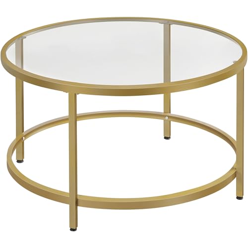 Yaheetech Gold Glass Coffee Table for Living Room, 27.6" Round