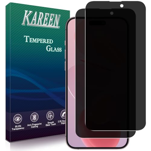 KAREEN 2 Pack Privacy Screen Protector for iPhone 16 Plus 6.7-Inch Anti Spy Private Tempered Glass Film Easy to Install Anti Scratch Bubble Free Case Friendly