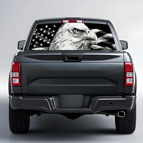 Image of Back Window Decals for Trucks - 65x17.3 in Eagle Flag Window Decal Rear Window Decals for Truck Decor, Creative Truck Rear Window Decal for Personalized Decoration - Eagle-34-S