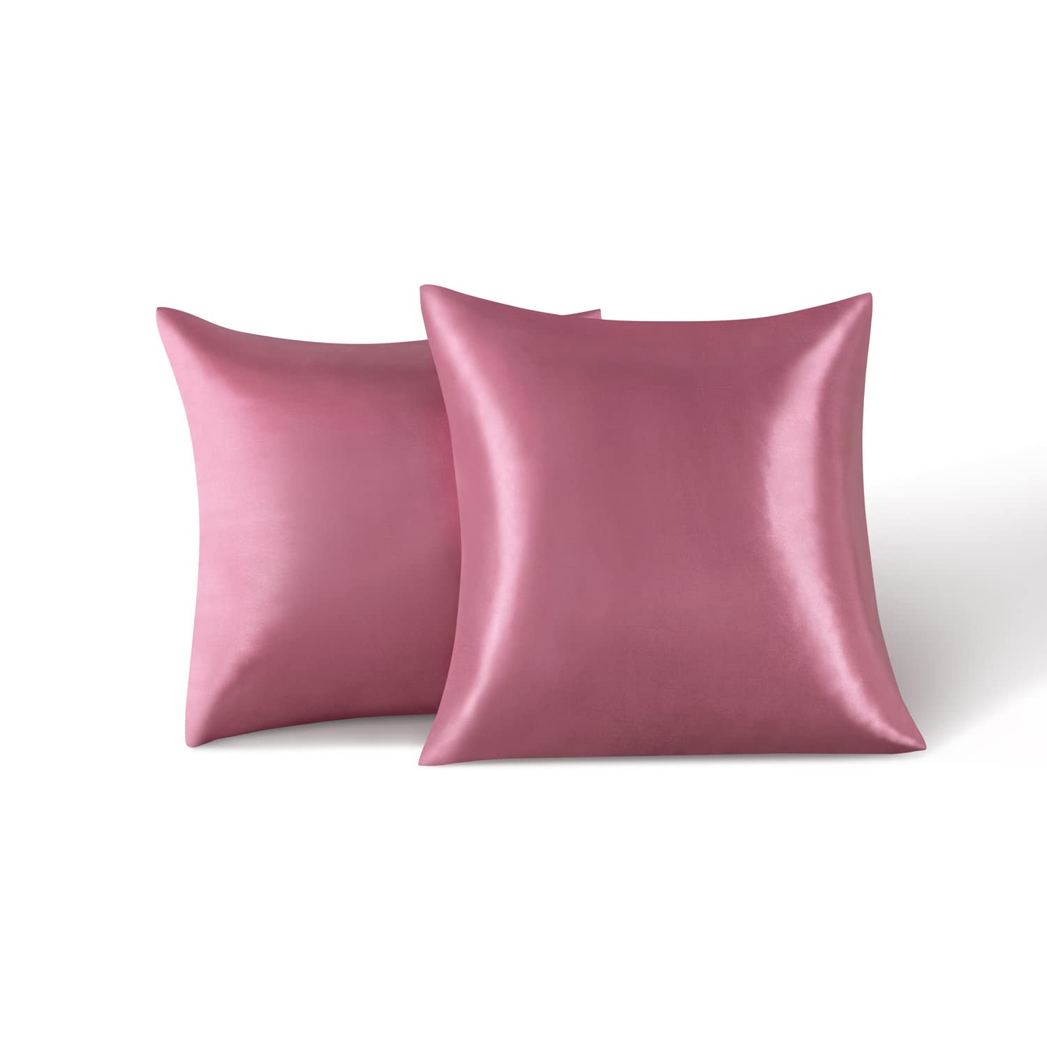Satin Cushion Cover, 65 x 65 cm, Pack of 2, 100% Satin, Super Soft Pillowcase, Cushion Cover, Dark Pink